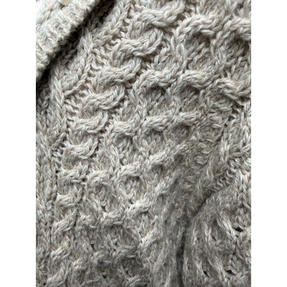 Aran Crafts Ireland 100% Merino Wool Sweater Women M Cable Knit Cardigan Beige - Picture 4 of 8